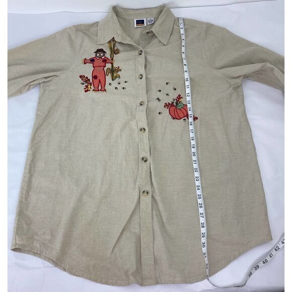 Vintage Embroidered Halloween Fall Pumpkin Scarecrow Cotton Shirt CST Sport - 1X - Picture 2 of 7